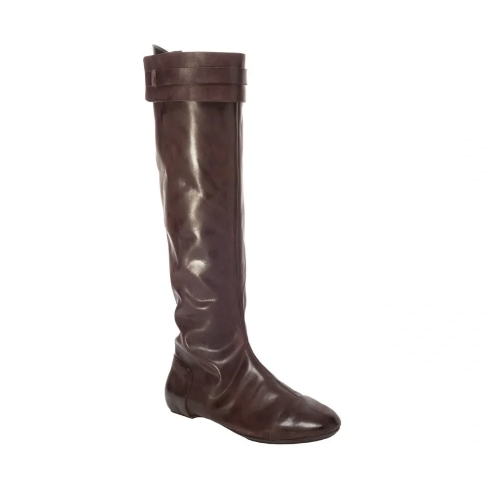 Maxstudio.com Dark Brown Draping Leather Boot Women’s Size 6.5 Fold Over Shaft